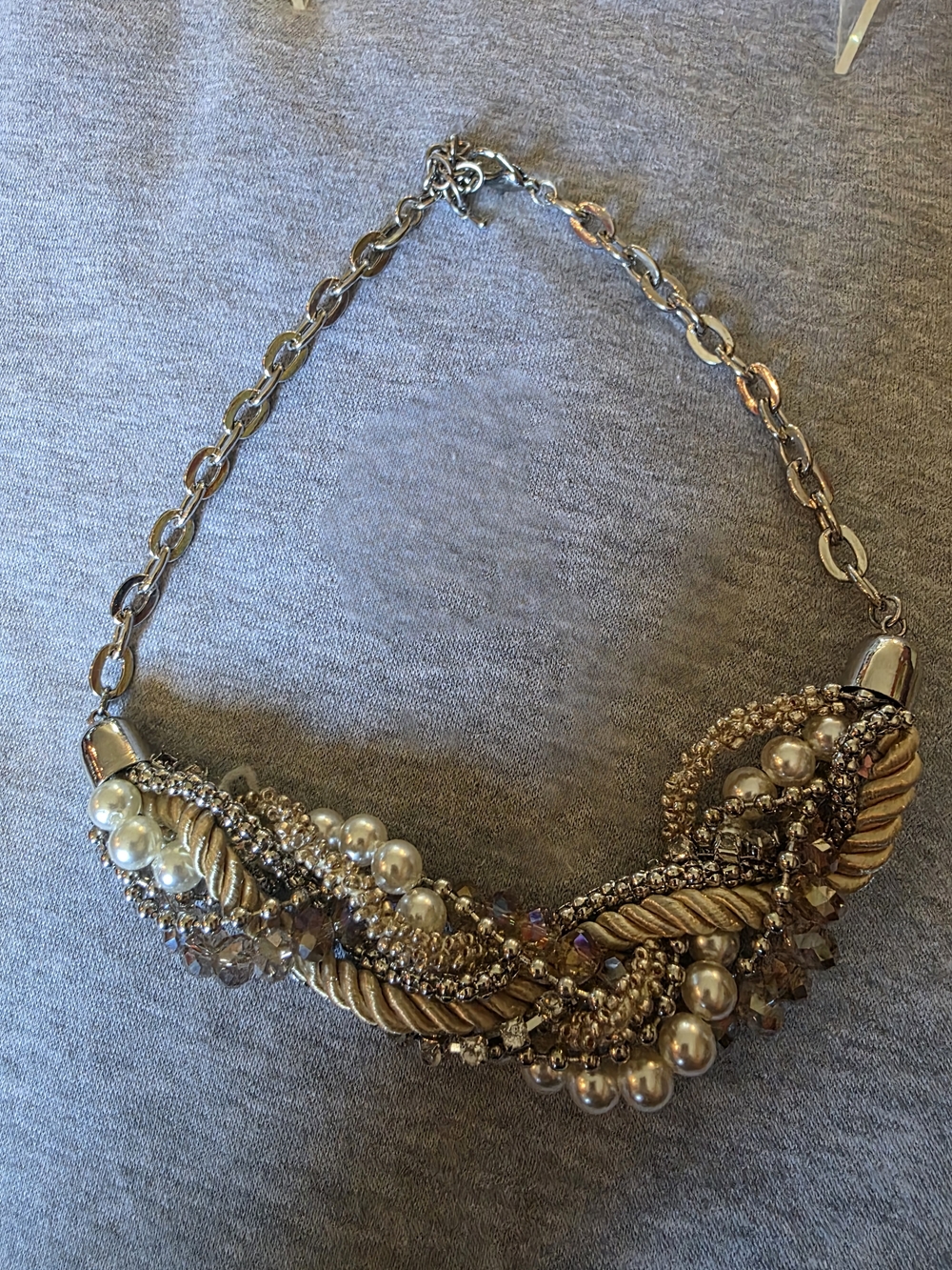 Statement Pearl & Rope Chain Necklace - Gold and Pearl